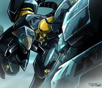 Rule 34 | 1boy, aqua eyes, artist name, bandana, big nose, blurry, blurry background, caricature, cockpit, commentary, english commentary, fog, glowing, glowing eyes, grey hair, highres, joints, mecha, mecha focus, mechanical tail, metal gear (series), metal gear ray, metal gear rex, metal gear solid 4: guns of the patriots, old snake, open mouth, outdoors, robot, robot joints, science fiction, sneaking suit, solid snake, solo, standing, standing on one leg, strikeboi24, tail