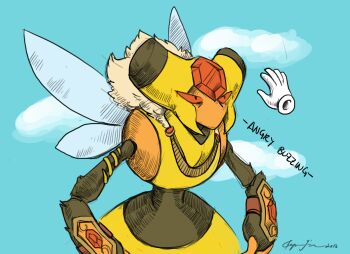 Rule 34 | 2016, 2koma, blue sky, cloud, cloudy sky, comic, commentary, creature, day, defiant drills, english commentary, english text, gen 4 pokemon, nintendo, no humans, outdoors, pokemon, pokemon-amie, pokemon (creature), red eyes, signature, sky, solo, upper body, vespiquen