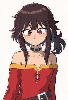 1girl bare_shoulders choker collarbone dress highres kono_subarashii_sekai_ni_shukufuku_wo! megumin meguminimalist ponytail red_dress red_eyes sidelocks