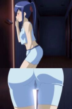 10s 1girl animated animated_gif ass blue_hair blush third-party_edit fingering masturbation shujii_no_inbou split_screen stitched third-party_edit