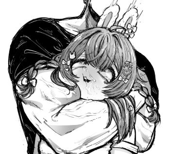 1boy 1girl asphyxiation caitvi_like_this_when_(meme) drooling faceless faceless_male greyscale highres meme monochrome phase_connect pipkin_pippa ramdomrot saliva snot strangling virtual_youtuber