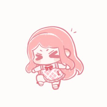 &gt;_&lt; 1girl ^^^ angry animated animated_gif ankle_socks bloom_poetry_(shining_nikki) blush_stickers bow bow_legwear bowtie chibi chinese_commentary clenched_hands clothes_writing commentary_request cross-laced_clothes cross-laced_dress dress dress_bow long_hair long_sidelocks long_sleeves looping_animation medium_dress nikki_(nikki) nikki_(series) no_mouth pinafore_dress pink_dress pink_hair plaid_clothes plaid_dress puff_of_air red_bow red_bowtie shining_nikki shirt shoes sidelocks simple_background sleeveless sleeveless_dress socks solo standing stomping tantrum v-shaped_eyebrows very_long_hair white_background white_shirt white_shoes white_socks xiaoyu_qixing