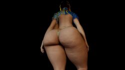 1girl 2024 3d animated ass ass_focus black_background blue_shirt bouncing_ass breasts brown_hair capcom chun-li close-up commentary cropped_shirt double_bun english_commentary female_focus from_below gold_trim hair_bun hairdressing highleg highleg_panties highres huge_ass huge_breasts jiggle kneepits outdoors panties pov ribbon shirt simple_background solo street_fighter street_fighter_6 superdougie two-tone_shirt underwear video virt-a-mate walking white_panties yellow_footwear yellow_ribbon