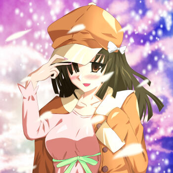 Rule 34 | bakemonogatari, blush, breasts, newsboy cap, hat, highres, jacket, kusousu kyousuke, monogatari (series), sengoku nadeko