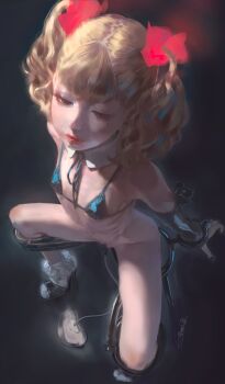 1=2 1girl absurdres bdsm bikini blonde_hair blush bobby_socks bondage bottomless bound breasts catheter gothic_lolita high_heels highres latex loli lolita_fashion original restrained small_breasts socks solo swimsuit tagme uncensored