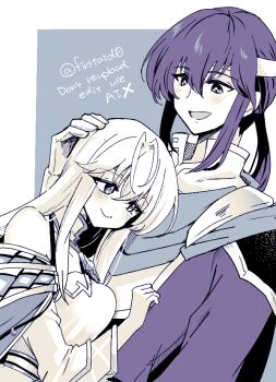 1boy 1girl bare_shoulders breast_press breasts brother_and_sister dress fire_emblem fire_emblem:_genealogy_of_the_holy_war gloves hand_on_another&#039;s_head headband height_difference hug julia_(fire_emblem) long_hair male_focus medium_breasts nintendo partially_colored seliph_(fire_emblem) siblings white_gloves white_headband yukia_(firstaid0)