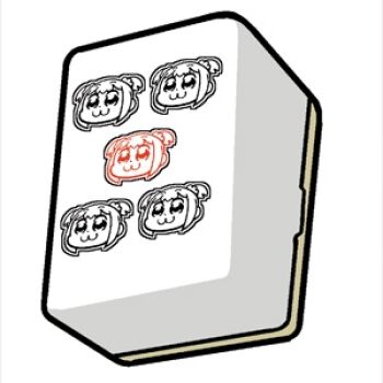 :3 bkub closed_mouth dot_nose lowres mahjong mahjong_tile no_humans object_focus poptepipic popuko short_hair short_twintails simple_background twintails white_background