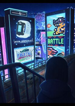 agumon_(black) building car cityscape digimon digimon_(creature) greymon highres motor_vehicle outdoors pixel_art tyranomon