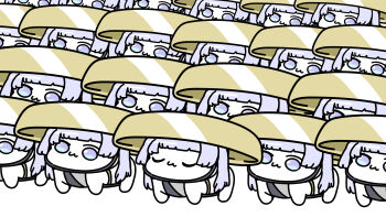 1girl :3 afei_(sfma3248) clone closed_eyes closed_mouth commentary doro_(nikke) goddess_of_victory:_nikke hat highres long_hair nayuta_(nikke) simple_background smile white_background yellow_hat