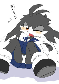 artist_request bandai_namco black_fur blush cat child crossdressing dress furry kaze_no_klonoa klonoa legs long_ears middle_school_unform panties sailor_dress school_uniform shoes shota socks sweatdrop underwear