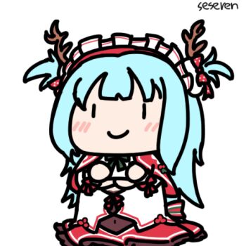 1girl animated animated_gif artist_name azur_lane breasts capelet chibi chibi_only closed_mouth clothing_cutout corset covered_navel fake_antlers large_breasts lowres maid_headdress miniskirt neptune_(azur_lane) neptune_(princess_of_the_reindeers)_(azur_lane) nodding red_capelet red_skirt seseren simple_background skirt smear_frame smile solo two_side_up underboob underboob_cutout white_background white_corset |_|