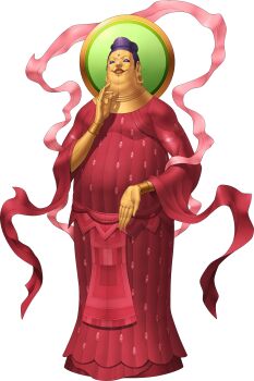 Rule 34 | 1boy, black hair, blue eyes, demon (megami tensei), doi masayuki, facial mark, fat, fat man, forehead mark, hagoromo, halo, highres, maitreya (megami tensei), male focus, official art, ribbon, shawl, shin megami tensei, shin megami tensei iv final, solo, standing, third-party source, transparent background