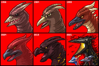 aura beak black_sclera bones_(company) colored_sclera elemental_(creature) fire_elemental fire_rodan ghidorah,_the_three-headed_monster glowing glowing_mouth godzilla:_final_wars godzilla:_king_of_the_monsters godzilla_(series) godzilla_singular_point godzilla_vs._mechagodzilla_ii horns kaiju lava lava_elemental monster monsterverse multiple_persona no_humans open_mouth orange_(company) orange_eyes pixel_art pteranodon pterosaur pyrasterran rodan rodan_(movie) sharp_teeth silhouette tail teeth toho tongue transformation wings yellow_eyes