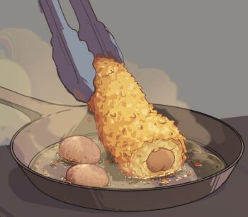 cannibalism commentary cooking cooking_oil food food_focus food_on_body food_on_penis frying_pan genital_mutilation guro implied_cannibalism kenoru no_humans original penis penis_hot_dog smoke symbol-only_commentary testicles tongs what