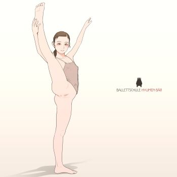 1girl ballerina black_hair bottomless flat_chest highres loli model no_panties original pussy see-through_clothes see-through_shirt shinchou_ni_kansuru_kousatsu shirt split spread_legs standing standing_on_one_leg standing_split tagme