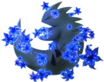 animal_focus claws closed_eyes closed_mouth flower full_body gen_2_pokemon glowing glowing_flower gracidea highres holding holding_flower iogi_(iogi_k) nintendo no_humans pokemon pokemon_(creature) simple_background solo tyranitar u_u white_background