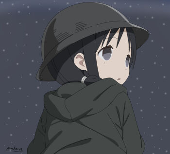 1girl black_eyes black_hair brodie_helmet chito_(shoujo_shuumatsu_ryokou) coat combat_helmet green_coat helmet military_uniform non-web_source open_mouth shoujo_shuumatsu_ryokou solo
