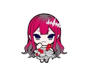 1girl baobhan_sith_(fate) chibi dress fate/grand_order fate_(series) flower grey_eyes hair_flower hair_ornament long_hair looking_at_viewer mochizuki_kei red_hair solo white_dress