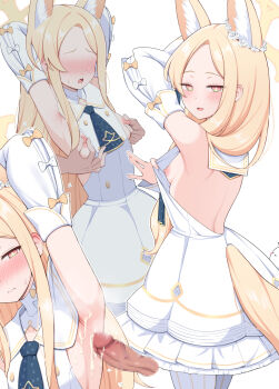 1boy 1girl 3: :d animal_ear_fluff animal_ears armpit_focus armpit_sex armpits arms_up back backless_dress backless_outfit bare_shoulders bird blonde_hair blue_archive blue_necktie blush bow breasts breasts_out bright_pupils buttons censored closed_mouth clothes_pull commentary cowboy_shot cross_halo cum cum_on_armpit cum_on_armpits cum_on_body detached_sleeves dot_nose double-breasted dress dress_pull ear_blush erection extra_ears forehead fox_ears fox_girl fox_tail frilled_dress frilled_sleeves frills from_behind furrowed_brow gradient_eyes hair_over_shoulder half-closed_eyes halo hetero highres loli long_hair long_sleeves looking_at_viewer looking_back mosaic_censoring multicolored_eyes multiple_views necktie nekojima nipple_stimulation nipple_tweak nipples no_bra nose_blush open_mouth pantyhose parted_lips penis presenting presenting_breasts revision sailor_collar seductive_smile seia_(blue_archive) sideboob sidelocks simple_background sleeve_bow sleeveless sleeveless_dress slit_pupils small_breasts smile solo_focus straight_hair striped_clothes striped_pantyhose sweat sweatdrop tail upper_body vertical-striped_clothes vertical-striped_pantyhose very_long_hair white_background white_bow white_dress white_pantyhose white_pupils white_sailor_collar yellow_bow yellow_halo