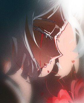 1girl 37sanshiqi absurdres blood bloody_tears closed_eyes commentary_request film_grain flower grey_hair heavy_film_grain highres long_hair parted_lips partial_commentary phrolova_(wuthering_waves) portrait solo spider_lily wuthering_waves