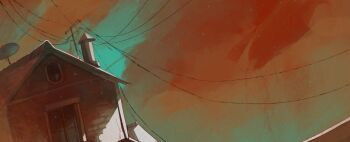 Rule 34 | building, chimney, clear sky, commentary, dutch angle, english commentary, highres, house, no humans, original, power lines, satellite dish, scenery, sky, star (sky), starry sky, toebeez, utility pole