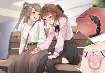 1boy 1girl anal anal_object_insertion commentary crossdressing english_commentary non-web_source object_insertion sample_watermark watermark