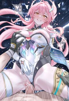 1boy 1girl absurdres aemeath_(wuthering_waves) bar_censor black_gloves blush breasts censored clenched_teeth clothed_sex clothing_aside commentary_request cowgirl_position cum cum_in_pussy daram_(shappydude) elbow_gloves game_screenshot_background girl_on_top gloves grabbing_another's_breast groping hair_ornament hand_on_own_stomach heart hetero highres korean_commentary large_breasts large_variant_set leotard leotard_aside long_hair male_rover_(wuthering_waves) nipples one_eye_closed open_mouth orange_eyes penis pink_hair pov pussy rolling_eyes rover_(wuthering_waves) screenshot_background sex star-shaped_pupils star_(symbol) straddling symbol-shaped_pupils teeth thighs vaginal variant_set white_gloves white_leotard wuthering_waves