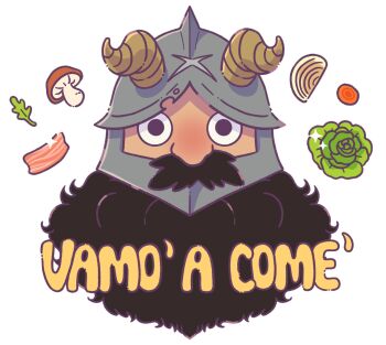 1boy beard cabbage cropped_head dungeon_meshi dwarf expressionless facial_hair fake_horns helmet highres horned_helmet horns long_beard looking_at_viewer male_focus mushroom mustache onion sabsaberhagen senshi_(dungeon_meshi) solo spanish_text straight-on thick_mustache translated very_long_beard