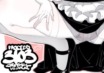 1girl absurdres artist_name black_shoes cameltoe commentary crotchless crotchless_pantyhose english_commentary hand_on_own_leg high_heels highres jrpencil lower_body original panties pantyhose partially_visible_vulva shoes solo spread_legs squatting underwear white_panties white_pantyhose