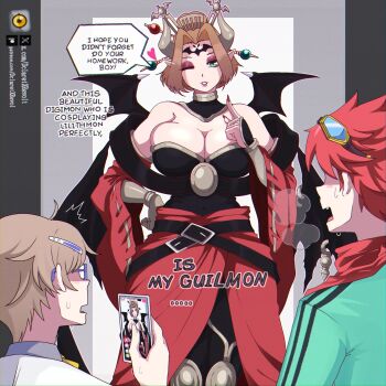 dclaret demon demon_girl digimon digimon_(creature) digimon_story:_time_stranger glasses hair_ornament hairclip lilithmon lilithmon_(mutant) mark_of_evil nail_polish ribbon sagisaka_hiroko short_hair wings yuuki_dan