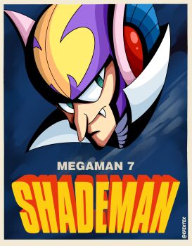 1boy absurdres capcom expressionless fang highres mega_man_(classic) mega_man_(series) mega_man_7 no_humans robot robot_ears shade_man title