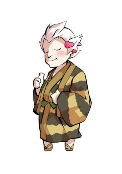 Rule 34 | 1boy, alphes (style), black eyes, bottle, commentary request, dairi, full body, hand on own stomach, holding, holding bottle, japanese clothes, kimono, large variant set, male focus, old, old man, parody, pointy ears, sandals, short hair, solo, standing, striped clothes, striped kimono, style parody, tachi-e, touhou, transparent background, uwabami (touhou), variant set