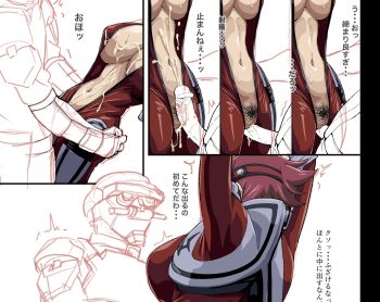 1boy 1girl bodysuit breasts censored check_translation clothed_female_nude_male code_geass cum cum_on_body cum_on_breasts cum_on_stomach cum_on_upper_body highres iwao178 kouzuki_kallen large_breasts navel nude pubic_hair sex standing standing_missionary standing_sex torso_grab translated translation_request unzipped unzipped_bodysuit vaginal