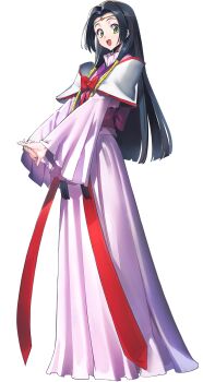 1girl black_hair bow code_geass code_geass:_genesic_re;code cropped_torso flat_chest gem green_eyes hair_intakes hair_tubes highres interlocked_fingers japanese_clothes jewelry kimono long_hair long_sleeves looking_at_viewer obi official_art open_mouth pink_kimono red_bow red_gemstone sash sidelocks simple_background smile solo standing straight-on sumeragi_kaguya transparent_background upper_body v-shaped_eyebrows very_long_hair wide_sleeves