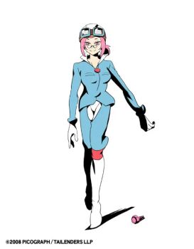 1girl 2008 blue_jacket boots button company_name gloves goggles jacket mikagura_tomoe pink_eyes pink_hair pocket prototype_design smile tailenders