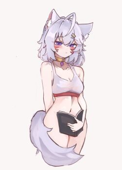 1girl animal_ears book bottomless breasts covering_privates flipsie_(vtuber) highres indie_virtual_youtuber medium_breasts navel simple_background tagme tail ty4nak