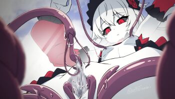 1girl animated black_sclera blinking breasts censored clitoral_stimulation closed_eyes colored_sclera colored_skin detached_sleeves female_ejaculation highres loli mosaic_censoring nipple_rub nipple_stimulation nipples null-chan_(mattyan) open_mouth original pussy pussy_juice red_eyes red_sleeves seto_tinami signature small_breasts solo spread_legs spread_pussy spreading_another's_pussy tagme tentacles twitter_username video white_hair white_skin