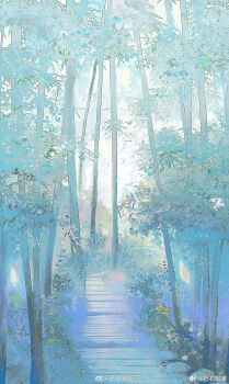 absurdres bamboo bamboo_forest chinese_commentary commentary_request day fei_you_dudu forest highres hill nature no_humans original outdoors path road scenery sky watermark weibo_watermark white_sky