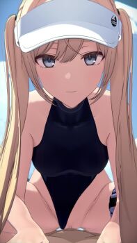 1boy 1girl 3d ahoge akehi_yuki animated backlighting beach_umbrella blinking blonde_hair blue_eyes breasts buckle censored clitoral_hood clothed_female_nude_male clothing_aside cowgirl_position emotionless_sex expressionless heattech_leotard hetero highleg highleg_leotard highres leotard leotard_aside long_hair looking_at_viewer looping_animation medium_breasts miyo_(akehi_yuki) mosaic_censoring nude original paid_reward_available penis pov pov_crotch pussy sex sky snap-fit_buckle sound straddling tagme thigh_strap turtleneck twintails umbrella vaginal video visor_cap
