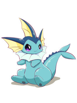 blue_skin blush colored_skin commentary_request gen_1_pokemon highres kouhaku299 light_smile nintendo pokemon pokemon_(creature) purple_eyes sitting smile solo tail vaporeon white_background