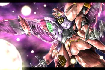 gomibako_(shirokumatei) green_eyes gundam gundam_age gundam_legilis gundam_legilis_(memory_of_eden) humanoid_robot letterboxed light_particles mecha mechanical_wings mobile_suit no_humans outside_border robot science_fiction solo space v-fin wings