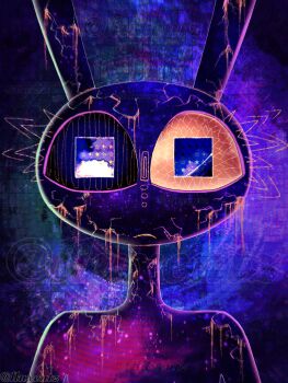Rule 34 | 1boy, abstract, animal ears, artist name, closed mouth, colored sclera, commentary, frown, furry, furry male, highres, jax (the amazing digital circus), llux entz, male focus, rabbit boy, rabbit ears, solo, star (symbol), straight-on, the amazing digital circus, yellow sclera