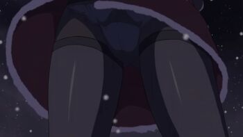 1girl 2013 20s aisha_(koiito_kinenbi_the_animation) animated animated_gif anime_screenshot blonde_hair blue_panties breasts christmas_bell koiito_kinenbi_the_animation long_hair night panties panties_under_pantyhose pantyhose santa_costume snow tagme underwear wind