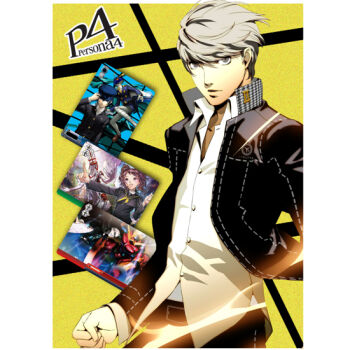 Rule 34 | 2boys, 2girls, atlus, collared shirt, copyright name, gakuran, kujikawa rise, long sleeves, looking at viewer, multiple boys, multiple girls, narukami yu, official art, persona, persona 4, pillarboxed, school uniform, shirogane naoto, shirt, silver hair, swept bangs, tatsumi kanji, weiss schwarz, white shirt