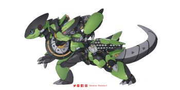 animal_focus artist_name black_sclera blue_eyes closed_mouth colored_sclera commentary cyclizar english_commentary facebook_logo facebook_username full_body highres instagram_logo instagram_username lizard mecha mechanization nintendo no_humans pixiv_logo pixiv_username pokemon pokemon_(creature) robot simple_background solo twitter_logo twitter_username wavy_mouth white_background xezeno