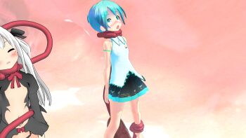 2girls 3d asphyxiation bad_end blue_hair blush defeat diamond_chan hanged hatsune_miku highres loli mikumikudance multiple_girls open_mouth ryona strangling tears tentacles tongue tongue_out torture vocaloid