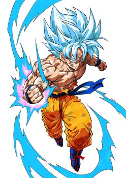 Rule 34 | 1boy, aura, dougi, dragon ball, dragon ball super, highres, male focus, naouuma art, orange pants, pants, saiyan, solo, son goku, spiked hair, super saiyan, ultra instinct