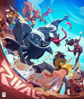 Rule 34 | absurdres, animal ears, armor, avengers (series), blonde hair, bodysuit, breasts, brown hair, brown tail, bruce banner, claws, crop top, freckles, full armor, glasses, gloves, green eyes, guardians of the galaxy, highres, iron man, iron man (series), jacket, jeff (marvel), large breasts, long hair, long tongue, luna snow, magic, magik (x-men), marvel, marvel, marvel rivals, monster boy, multicolored armor, multicolored hair, multiple boys, muscular, muscular male, navel, open mouth, orange hair, phfreitas art, power armor, red armor, rocket raccoon, scarlet witch, shark, sharp teeth, short hair, smile, spider-man (series), split-color hair, squirrel ears, squirrel girl, squirrel girl (marvel), squirrel tail, superhero costume, sword, symbiote, tail, teeth, thighhighs, thighs, tongue, tongue out, venom (marvel), weapon, wolverine (x-men), x-men, yellow armor