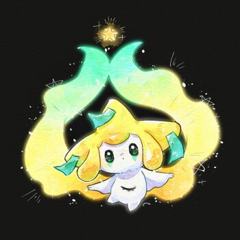 Rule 34 | 1other, black background, black eyes, closed mouth, colored skin, dot mouth, floating, full body, gen 3 pokemon, highres, jirachi, legendary pokemon, looking at viewer, miketoevecan, mythical pokemon, nintendo, other focus, pokemon, pokemon (creature), pokemon focus, simple background, solo, star (symbol), tanzaku, white skin