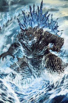 Rule 34 | 1other, breath, claws, dinosaur, dorsal fin, giant, giant monster, glowing, glowing eyes, glowing mouth, glowing spikes, glowing spines, godzilla, godzilla (series), godzilla minus one, highres, kaiju, monster, monster focus, sea monster, solo, spikes, subbaru, tail, toho, water